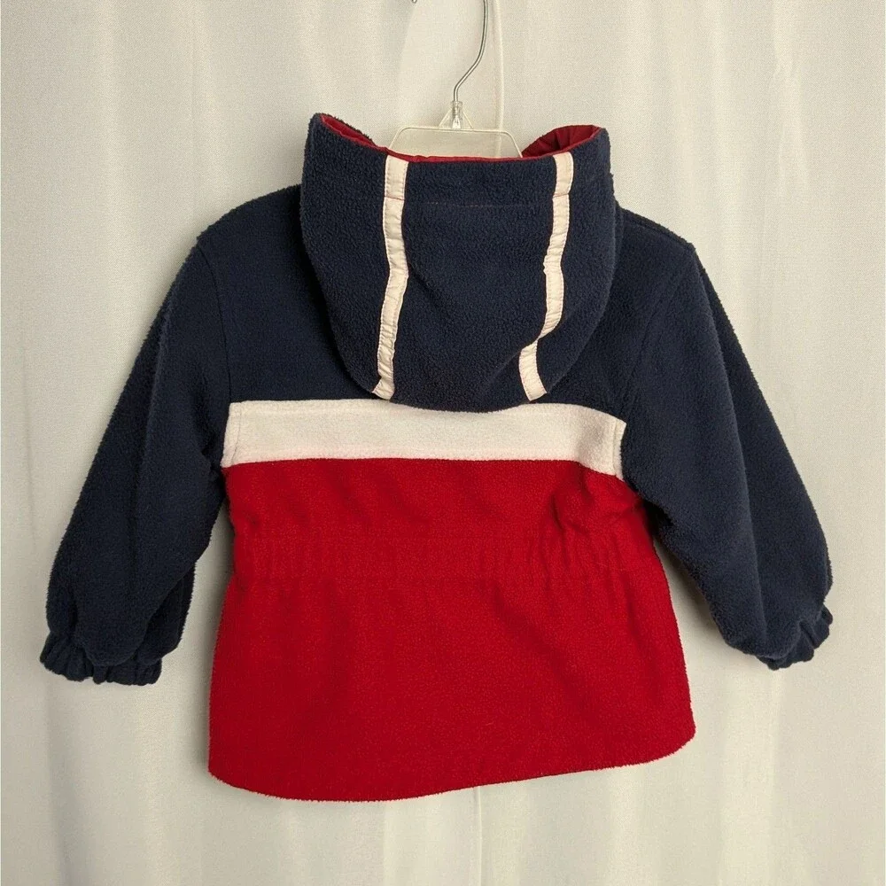Vtg Oshkosh Reversible Fleece Puffer Red Blue Snap/Zip Up Hooded Jacket Boys 2T